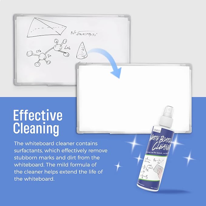 loukin | Non-toxic Whiteboard Cleaner Kit (8.5 fl oz) 2 Pack & Magnetic Dry Erase Eraser (Gray) 2 Packs & Non-toxic Whiteboard Cleaner (3.4 fl oz) 2 Pack
