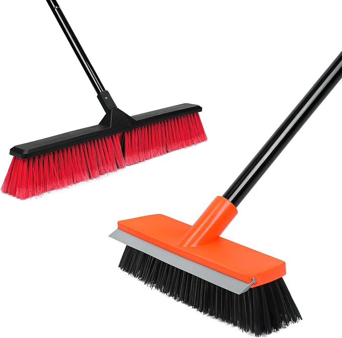 24 inches Push Broom and Small Deck Brush for Outdoor Floor Cleaning