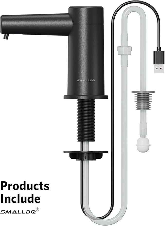 Kitchen Sink Dish Soap Built-in Dispenser, Touchless Electric Embedded Soap Dispenser Pump with 38" Silicone Extension Tube, Designed for Kitchens and Bathrooms (Black)