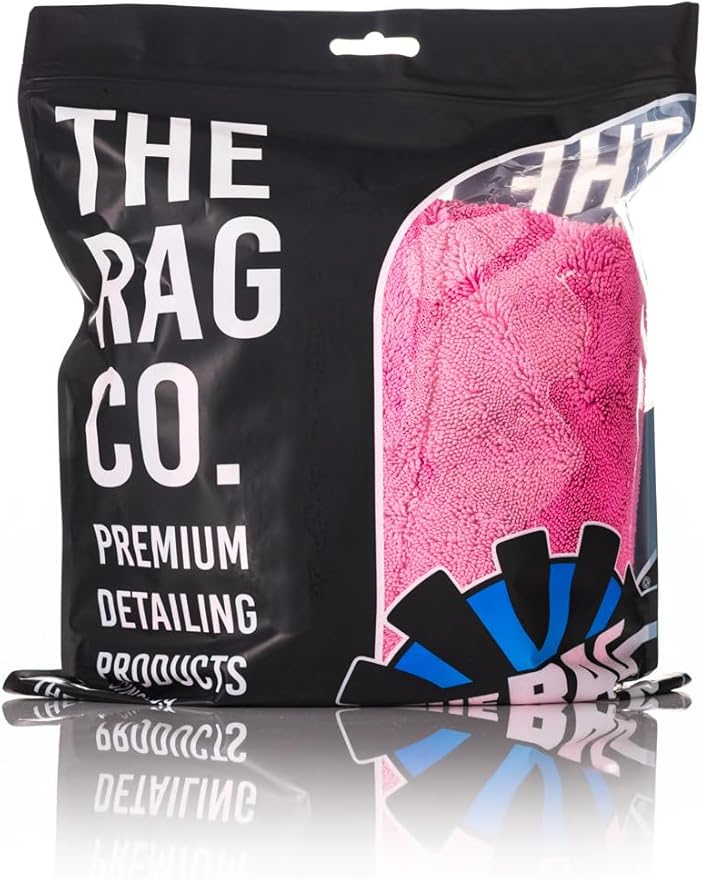 The Rag Company, The Liquid8r M22, Absorbent 70/30 Blend Microfiber Drying Towel for Cars, Trucks, and SUVs, Safe for Detailing, Scratch-Free, Twist Loop, 1100 GSM, 20x20 Inches, Pink