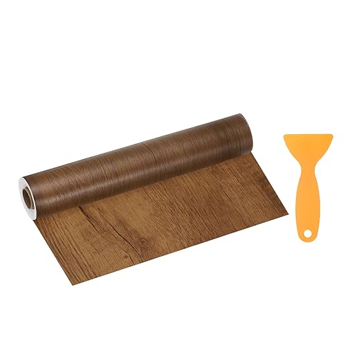 HARFINGTON Wood Grain Repair Tape 11.8 Inch x 33ft Self Adhesive Repair Patch Tape Simulated Wooden Floor Tapes with Plastic Scraper for Tables Doors Windows Furniture, Brown Wood