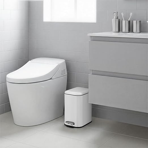 Bathroom Trash Can with Lid, 5L/1.3 gal Stainless Steel Step Trash Can, Slim Small Wastebasket with Removable Inner Bucket for Toilet Bedroom Office