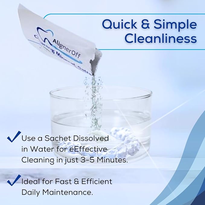 Aligner Cleaning Crystals for Invisalign & Retainers| 50 Daily Use Packets, Removes Stains, Odor & Plaque, Safe for Clear Aligners, Nightguards & Dental Appliances | By AlignerOff