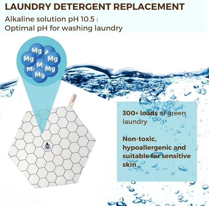 SuperBee Laundry Kit - Eco Laundry travel kit - Chemical Free Sensitive Skin Laundry - Laundry alternative 300 loads - 3 Wool Dryer Balls - Natural Fabric Softener - Cotton mesh laundry bags set