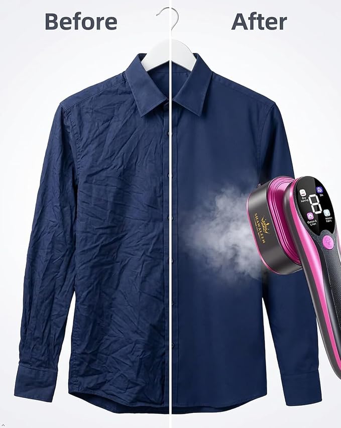 Travel Steamer for Clothes with Ironing Gloves, All-Fabric Wrinkle Removal 4 Adjustable Modes, 10s fast Heat Up, Large Ceramic Heat Panel, 100ml water tank, 2in1 Steamer Iron1200W (110-120V) (PINK)