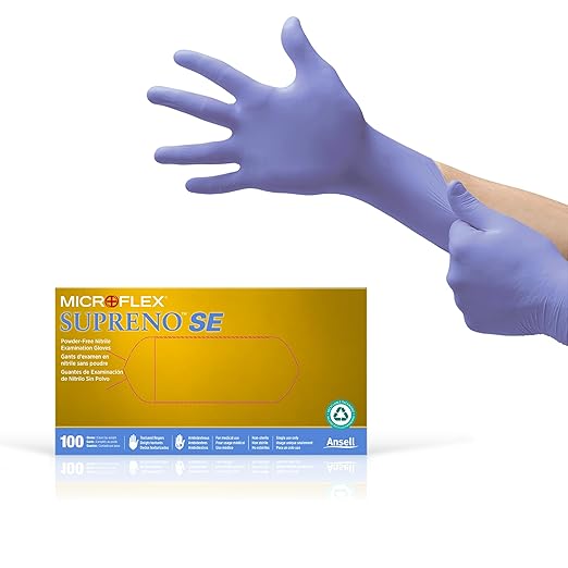 Ansell Microflex SU-690 Disposable Nitrile Gloves, Latex-Free, Powder-Free Glove for Cleaning, Mechanics, Automotive, Industrial, or Medical Applications, Violet, Size Large, Box of 100 Units