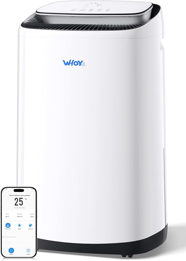 80 Pints Smart Dehumidifier for Basement and Home, 50 Pint DOE, App Control, Covers up to 5,000 Sq. Ft., Portable Dehumidifier with Continuous Drain, 8L Tank, Quiet Turbo Mode