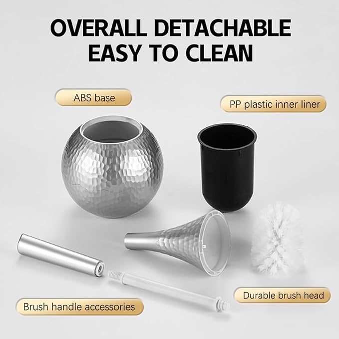 Hideaway Toilet Brush Set, Hammered Gold | Small Bathroom Space-Saver | Anti-Splash Shield & 360° Deep Clean | Housewarming Gift for Homeowners | Rust-Proof ABS Modern Bath Accessories