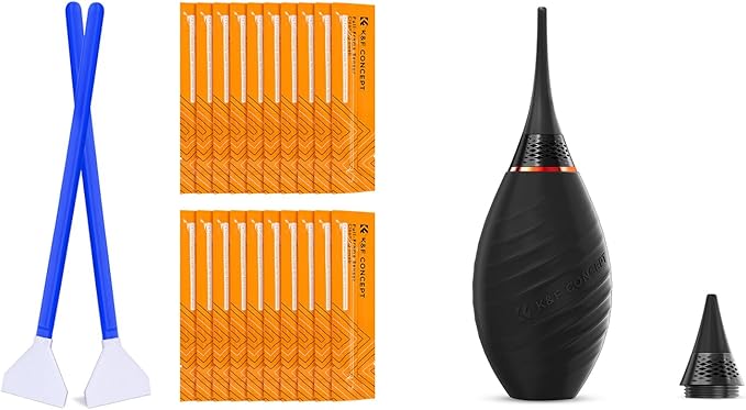 K&F Concept 24mm Full Frame Sensor Cleaning Swab*20+Long Nozzle/Short Nozzle Air Blower Compatible with Nikon Sony Canon DSLR Camera Sensor