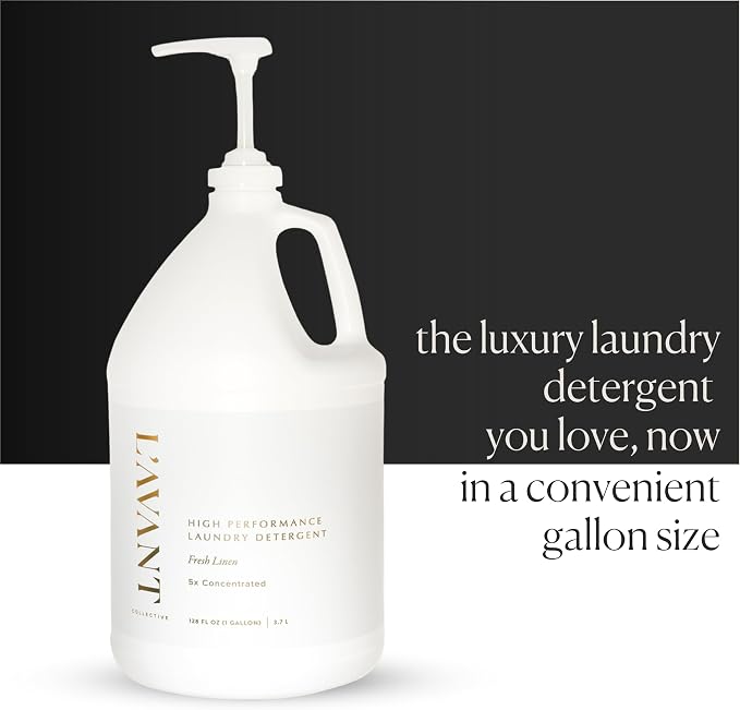 L'AVANT Collective Luxury Laundry Detergent | Bulk 1 Gallon | Fresh Linen | Natural Non-Toxic Liquid Laundry Soap with Enzymes | Plant-Based, 5x Concentrated, HE Compatible | 128 oz