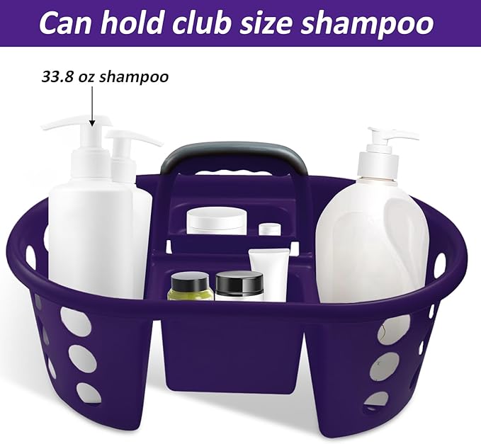 SIMPLYKLEEN Large Shower Caddy Portable 2PC - Made in USA Plastic Jumbo Size Dorm Storage Candy Tote with Handle Shower Organizer for Bathroom, Pantry, Kitchen, College Dorm, Purple