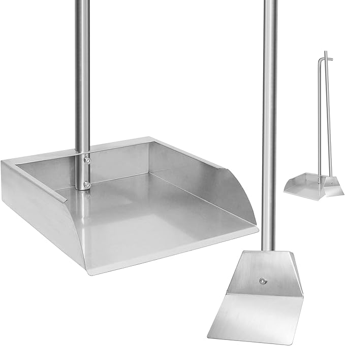 Stainless Steel Pooper Scoopers Set,33.4 ‘’ Dustpan and Spade Poop Scoop Set for Indoor Outdoor Cleaning Easy Wash,Extremely Durable Upright Standing Garbage Shovel for Pet Waste Cleanup
