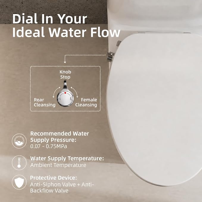 BRAVAT® Non-Electric Bidet Toilet Seat Elongated, Adjustable Water Flow, Removable Dual Nozzles, Easy 15-Min DIY Installation, Ambient Water & Soft-Close, Front & Rear Wash, White