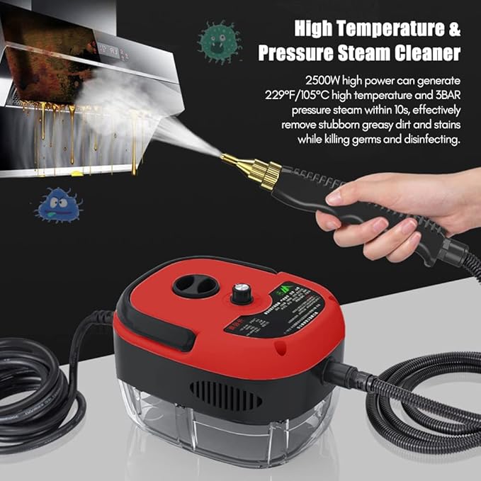 2500W High Pressure Steam Cleaner,Portable Handheld Steam Cleaner, Steam Cleaning Machine,High Temperature Pressurized Steam Cleaner with 3 Brush Heads for Floors, Car, Furniture, Bathroom
