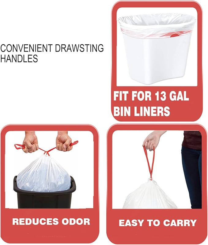 BEIDOU-PAC Trash Bags 13 Gallon Drawstring, 100 Count, Multifold Roll Garbage Bags, Tall Kitchen Trash Bag, Odorless & Extra strength White Plastic Food Scrap Bag for Home Office Bathroom Kitchen Bins
