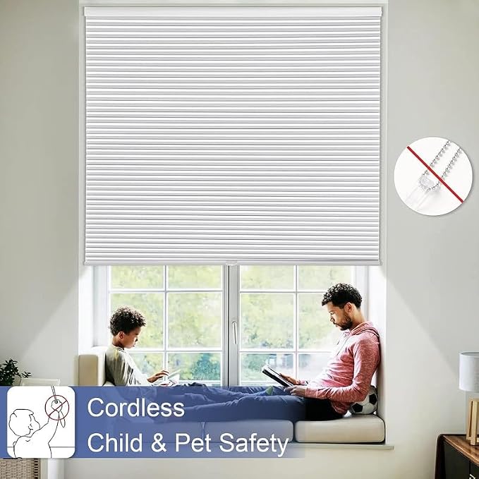 MYshade Cordless Cellular Window Shades No Tools No Drill Blackout Blinds for Indoor Windows Size 33" Wide X 72" Height White Room Darkening Window Blinds for Bedroom, Bathroom, Kitchen, Living Room