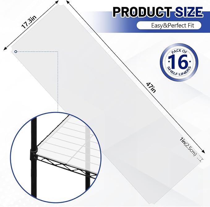 Sliner 16 Pcs 18 x 48 Inch Wire Shelf Liner Clear Plastic Waterproof Liners for Organizing Metal Rack Shelves, Kitchen Cabinets, Cupboard, Pantry
