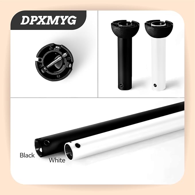 6 inch White Ceiling Fan Downrod with Ball Head, Downrod for Ceiling Fan, 1 inch Outside Diameter, Suitable for a Wide Range of Fans (with Ball Head, Not Threaded)