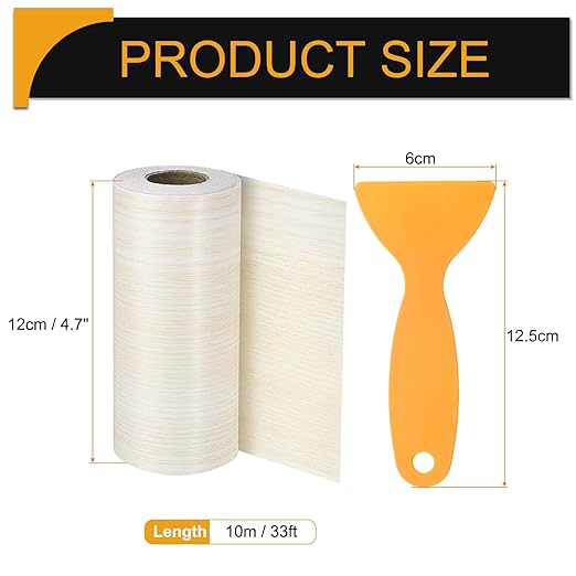 HARFINGTON Wood Grain Repair Tape 4.7 Inch x 33ft Self Adhesive Repair Patch Tape Simulated Wooden Floor Tapes with Plastic Scraper for Tables Doors Windows Furniture, White Poplar