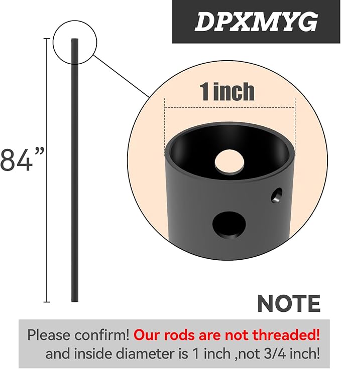 84 inch Ceiling Fan Downrod, 7 FT Black Downrod for Ceiling Fan, 1 inch Outside Diameter, Boom Suitable for a Wide Range of Fans (Black, Not Threaded)