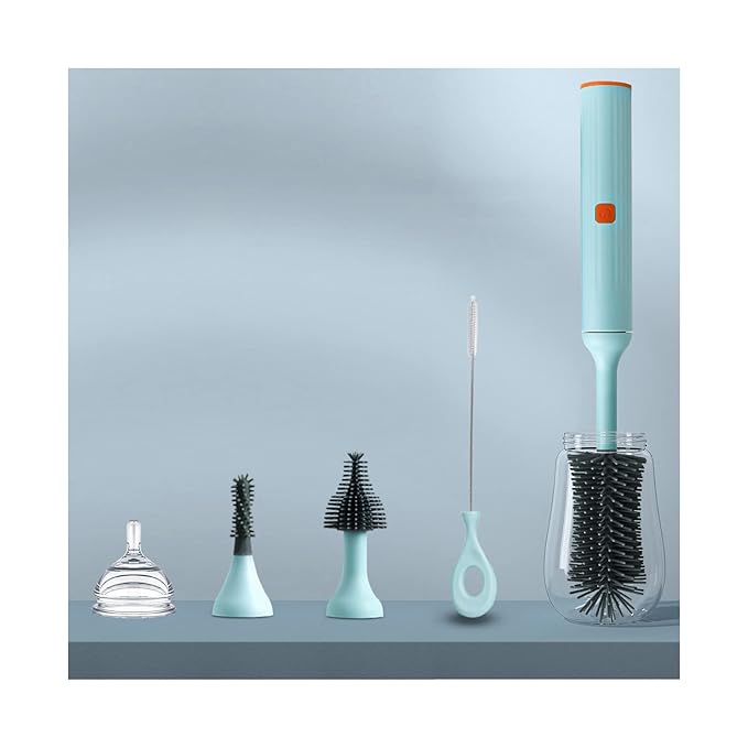 Electric Bottle Brush Cleaner Kit with Rechargeable Baby Bottle Brush Cleaner, Pacifiers Cleaner,Gap Cleaner, Long Straw Brush, Waterproof,Baby Newborn Essentials,Gift for Mothers,Blue