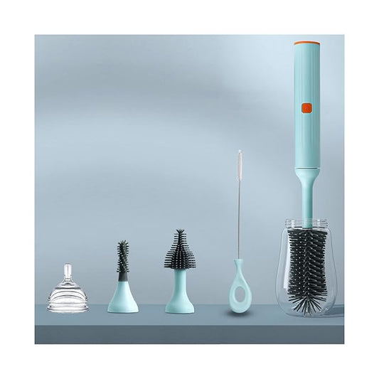 Electric Bottle Brush Cleaner Kit with Rechargeable Baby Bottle Brush Cleaner, Pacifiers Cleaner,Gap Cleaner, Long Straw Brush, Waterproof,Baby Newborn Essentials,Gift for Mothers,Blue