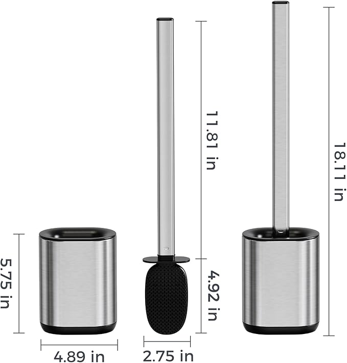 Sineng Silicone Toilet Brush and Holder Set, Stainless Steel Toilet Cleaning Brush, One-Piece Long Handle, Flexible Compact Modern RV Toilet Bowl Brush for Bathroom, 2Pack