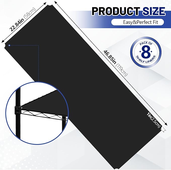 Sliner 8 Pack 24 x 48 Inch Wire Shelf Liner Black Plastic Waterproof Liners for Organizing Metal Rack Shelves, Kitchen Cabinets, Cupboard, Pantry