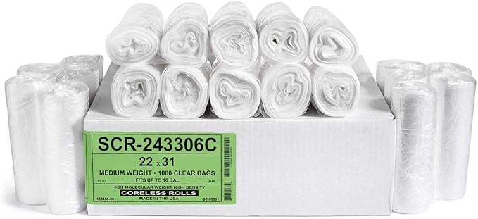 Aluf Plastics SCR-243306C 12-16 Gallon Trash Bags - (Commercial 1000 Pack) - Source Reduction Series Value High Density 6 Micron Gauge (equiv) - Intended for Office, Bathroom, Paper, Styrofoam