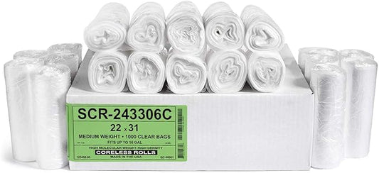 Aluf Plastics SCR-243306C 12-16 Gallon Trash Bags - (Commercial 1000 Pack) - Source Reduction Series Value High Density 6 Micron Gauge (equiv) - Intended for Office, Bathroom, Paper, Styrofoam