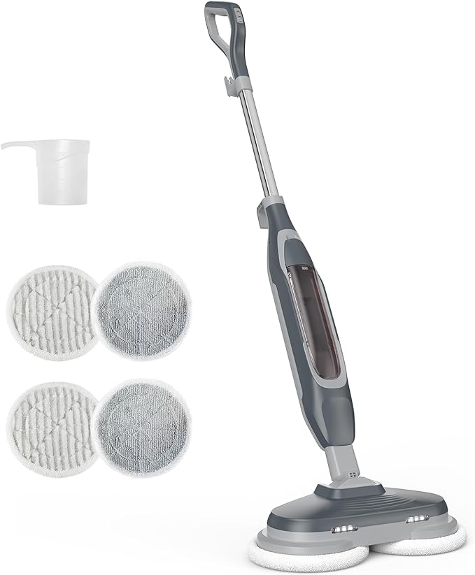 NEWBULIG Steam Mop, All-in-One Steam Mops for Floor Cleaning with Rapid Re-heat, Self-Standing Floor Steamer, 4 Rotating Scrub Pads, 2 LED Headlights, for Hardwood Floors & Tile