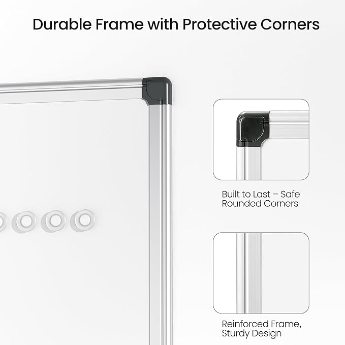 Magnetic White Board for Wall, 36" x 24" Dry Erase Board Kit with 2 Magnetic Dry Erase Markers, 4 Magnets, Eraser, Pen Tray & Mounting Kit – White Board Dry Erase for Home, Office, School