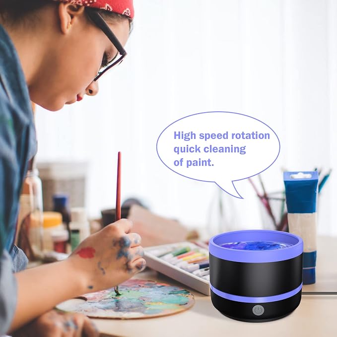 YAGHVEO® Electric Paint Brush Cleaner Rinse Cup, Paint Brush Cleaner, Brush Rinser for Painting, Artist Paintbrush Cleaning Machine Washer Rinser for Acrylic, Watercolor, Oil, Gouache Painting