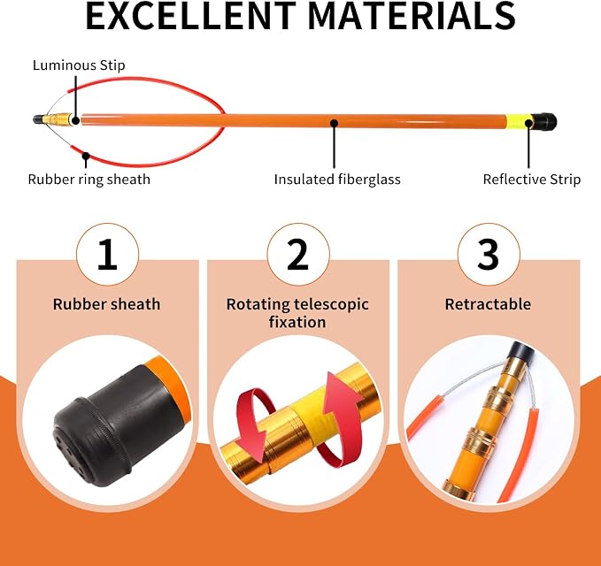 14.8ft Telescopic Pool Rescue Hook | OSHA Water Rescue Pole & Emergency Hook with Night Glow | Fiberglass Pool Safety Pole for Home/Water Parks