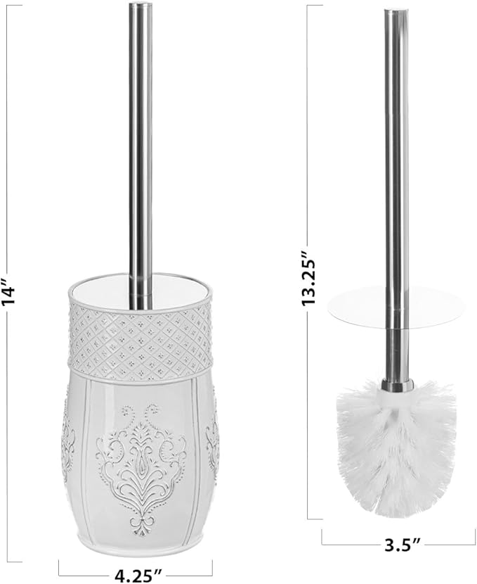 Creative Scents Vintage White Toilet Brush Set - Toilet Bowl Brush and Holder - Good Grip Toilet Bowl Cleaner Brush and Holder, Decorative Toilet Bowl Scrubber