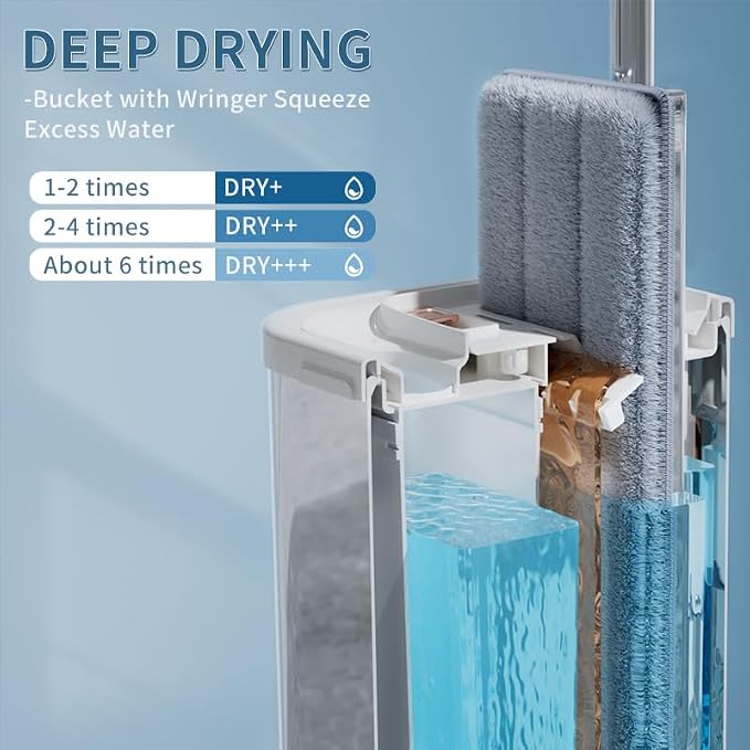 Separates Dirty Water Mop and Bucket Set for Home with 4 Extra Refills, Stainless Steel Mop and Bucket with Wringer Sliver