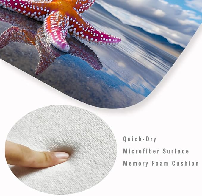 WODEJIA Non Slip Bath Rugs Sponge Foam for Bathroom,Flannel Mat Rug for Living Room, Absorbent MatS for Forlaundry Room and Kitchen,Beach Starfish Welcome Mat 47x18 Inches