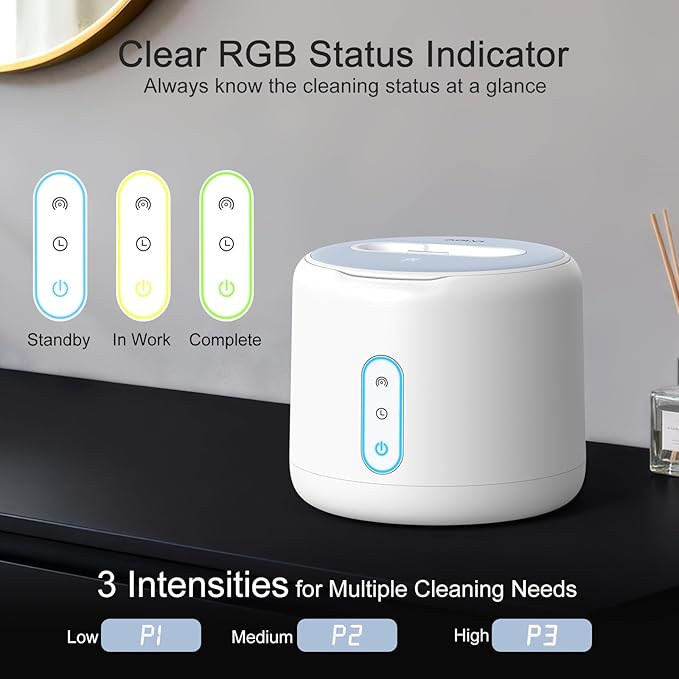 Ultrasonic Retainer Cleaner Machine, IPX6 Waterproof Denture Cleaner, 3 Modes Dental Cleaning Pod with RGB Indicator, 45kHz UV for Mouth Guards, 200ML Tank, White