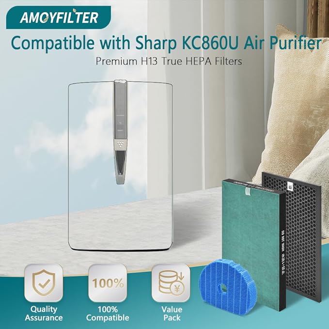 1 Set KC860U Filter Compatible with Sharp KC860U Filter Replacement Air Pur-ifier Model KC-860U, H13 Ture HEPA for Home Clean, Acti-vated Car-bon for Smoke, Odors