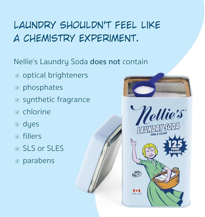 Nellie’s Laundry Soda 125 Load – Only on Amazon – Powder Detergent with 4 Ingredients – No Residue – Hot or Cold Water – HE & Septic Safe – Made in Canada