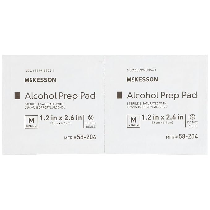McKesson Alcohol Prep Pads, (400 Count) - Sterile, Individually Wrapped Wipes, 70% Isopropyl Alcohol, Medium Size, 2-Ply, Medical Grade, First Aid, 1 Box