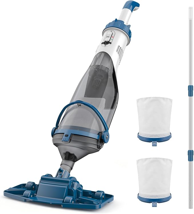 COWSAR Pool Vacuum for Above Ground Pool, VortexForce™ Technology 18.5GPM Strong Suction, 60 Min Runtime Cordless Pool Vacuum with 13.4" Wide Head & 59” Telescopic Pole for Pools/Spas/Hot Tubs, Blue