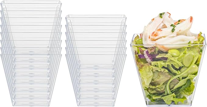 Restaurantware-4 Ounce Mini Kova Cups, 20 Square Small Appetizer Cups - Durable, Disposable, Clear Plastic Parfait Cup, Serve Mousse, Puddings, Or Samples, For Weddings Or Parties