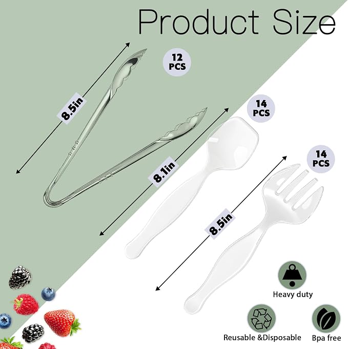 40 Pcs Large Plastic Serving Utensils Set - Serving Tongs, Serving Forks, Serving Spoons - Heavy Duty Disposable Serving Utensils for Parties, Buffet, Catering Supplies (Clear, 40 Pcs)
