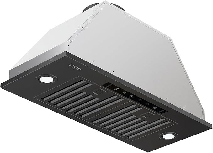 VIKIO HOME Black Built-in/Insert Range Hood 30 Inch, 980 CFM Hood Vent for Kitchen, Ducted/Ductless Convertible Duct, Stainless Steel Kitchen Vent Hood with Gesture & Touch Control, 2 Baffle Filters