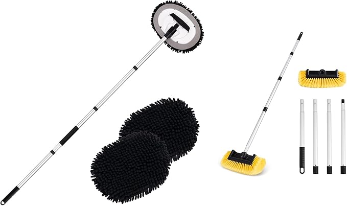 Ordenado 62" Car Wash Brush Kit Mitt Mop Sponge with Long Handle Chenille Microfiber Car Cleaning Brush Kit, Car Wash Brush with Long Handle, Soft Bristle Car Cleaning Brush