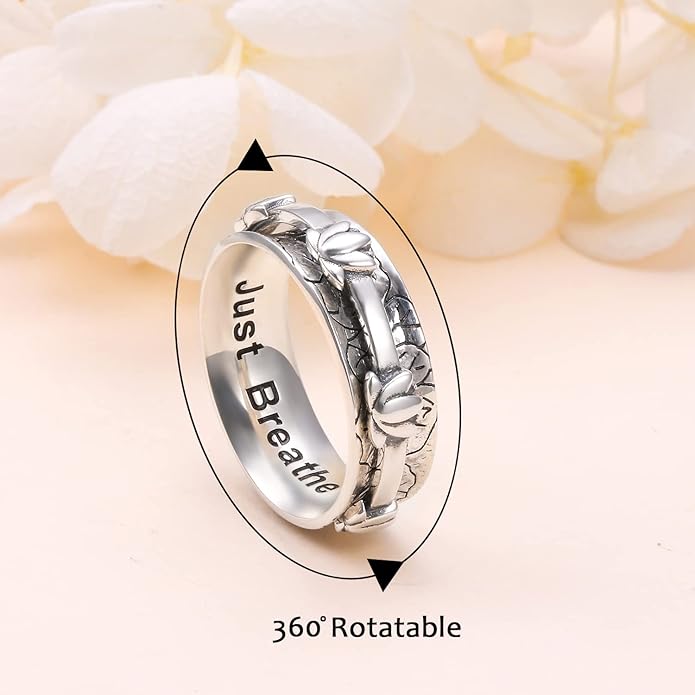 Ladytree Spinner Fidget Anxiety Ring,925 Sterling Silver Stress Relief Worry Ring,Platinum Plated ADHD Autism Jewelry,Birthday Mom Gift for Women