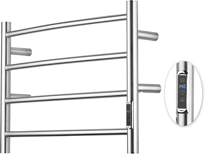 Towel Warmer with Built-in Timer for Bathroom Wall Mounted Bath Towel Heater Plug-in Electric Heated Towel Rack Brushed ETW29