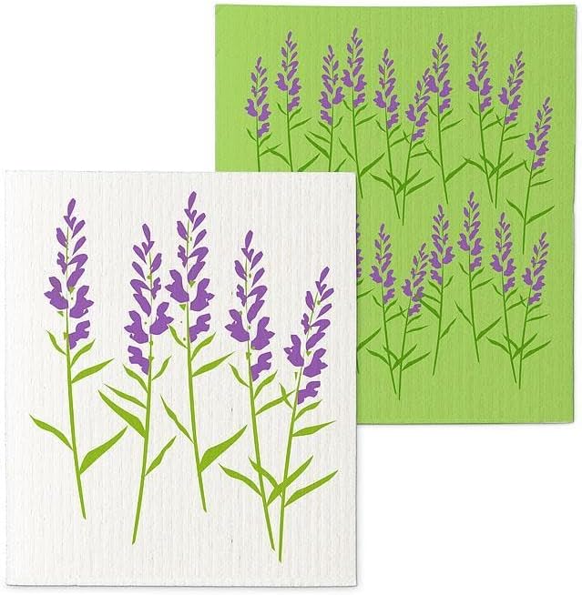 Abbott Collection Lavender Branch Dishcloths, 8-Inch, Cotton, Purple/Green, Set of 2