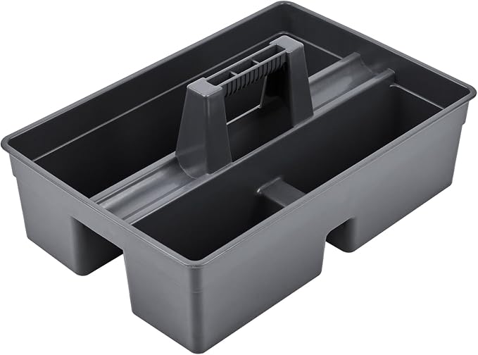 Restaurantware-RW Clean 15.9 x 10.6 x 6.9 Inch Cleaning Caddy, 1 Triple Compartment Cleaning Supply Caddy - With Handle, Crack-Resistant, Black Plastic Cleaning Basket, For Cleaning Supplies,